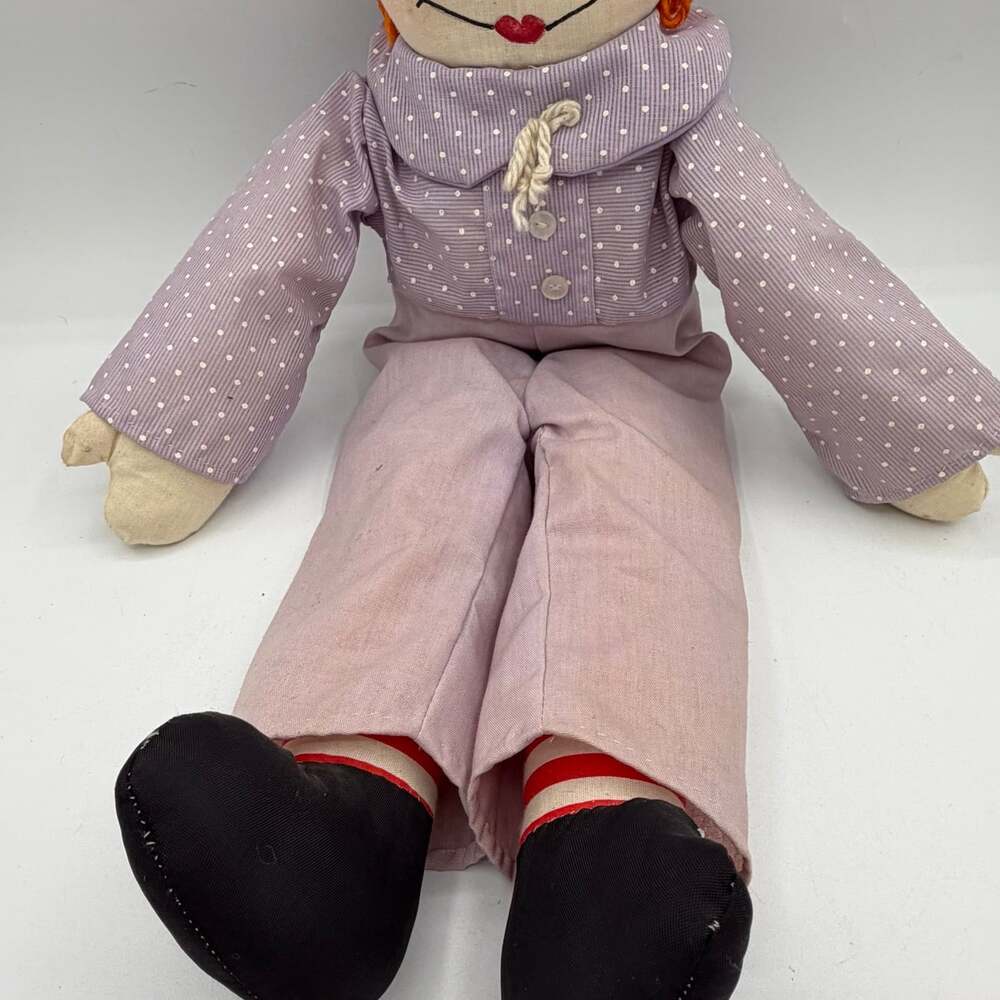 VTG Handmade Raggedy Andy Dolls Soft 18” Vintage Wearing Purple - Picture 3 of 9